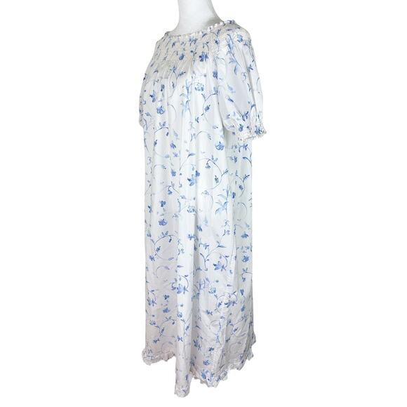Hill House The Caroline Nap Dress Midi Blue Botanical Floral Off Shoulder Sz XS - Picture 5 of 7